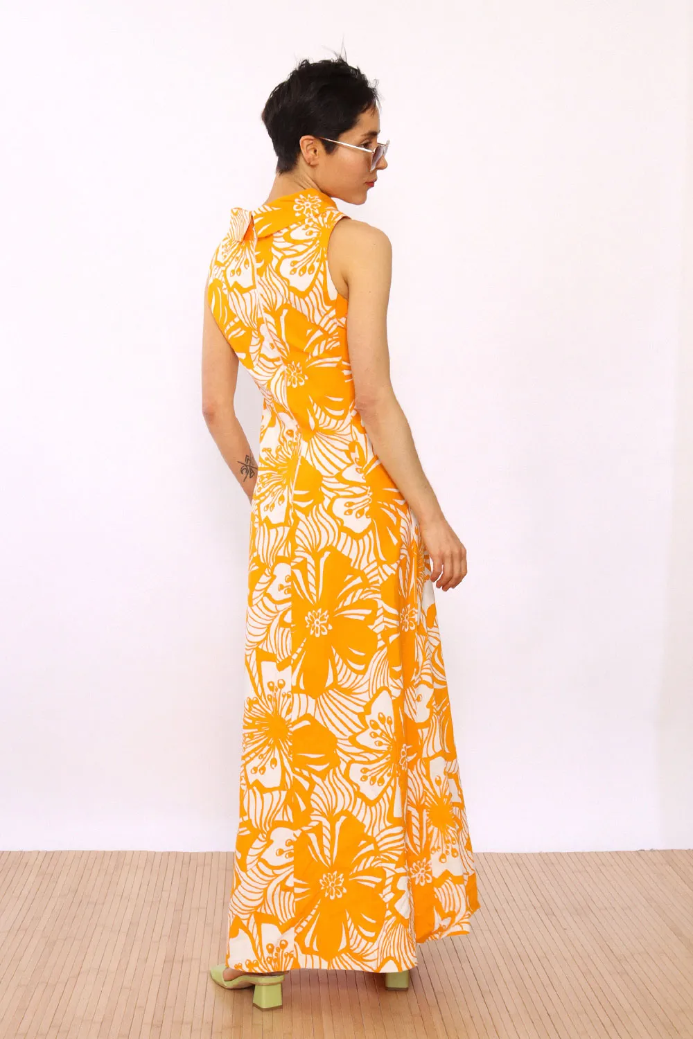 1960s Scandi Citrus Cotton Maxi S