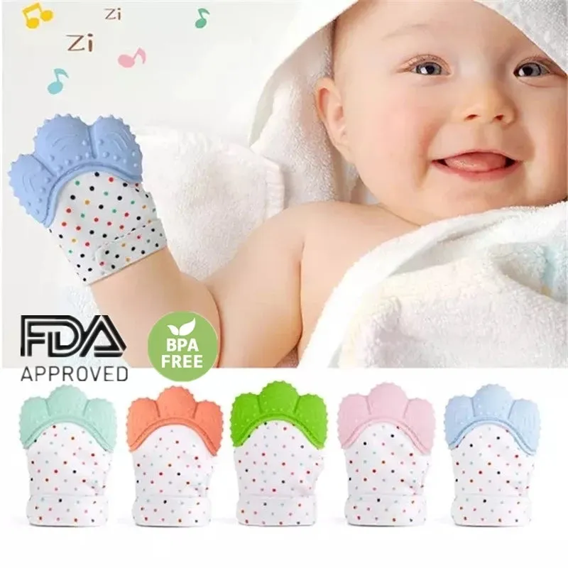 2 Pieces Baby Teether Glove, BPA Free Silicone Baby Glove