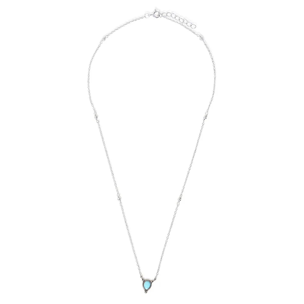 925 Pure Sterling Silver Oxidised Turq Enamel Bobble Pendant Necklace