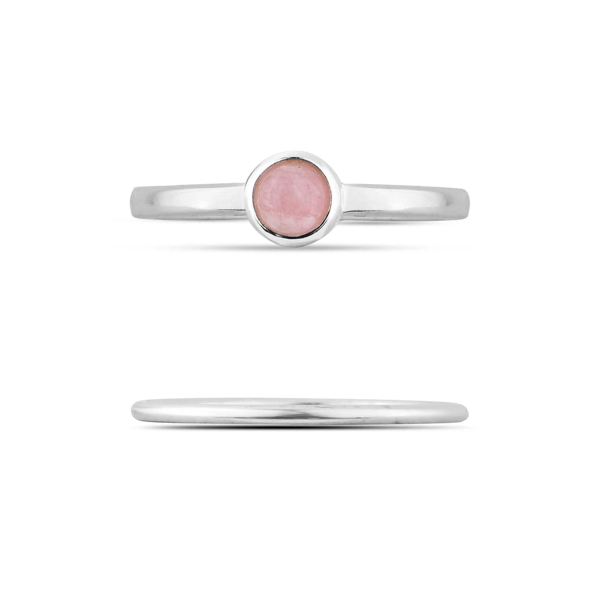 925 Recycled Sterling Silver Rose Quartz Rings Set Of Two Pink-Medium