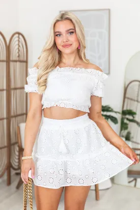 A Fantastic Feeling White Eyelet Two Piece Set