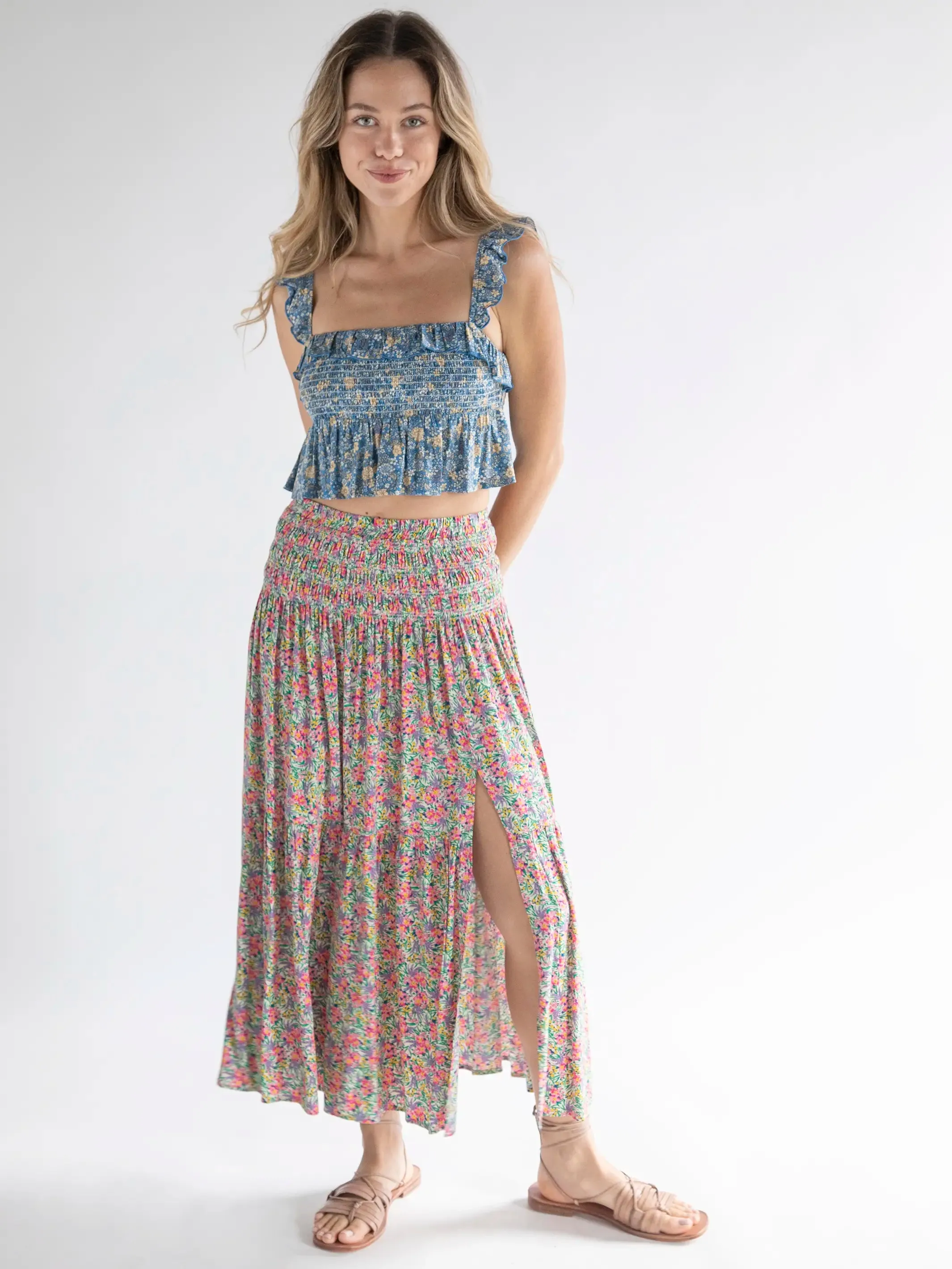 Angelina Midi Skirt - Ditsy Neon Floral