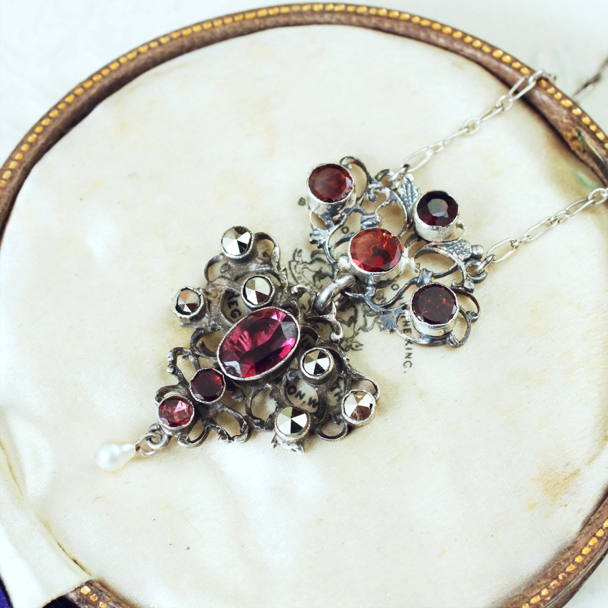 Antique Austro-Hungarian Silver Flat Cut Garnet Pendant