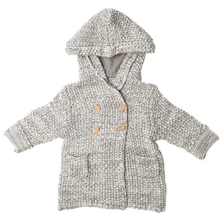 Beba Bean Crochet Knit Hoodie - Grey