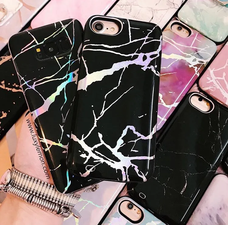 Black Holo Marble Samsung Phone Case