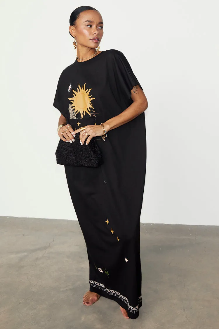 Black Sunshine Palm T-Shirt Dress