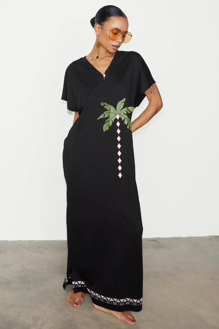 Black Sunshine Palm T-Shirt Dress