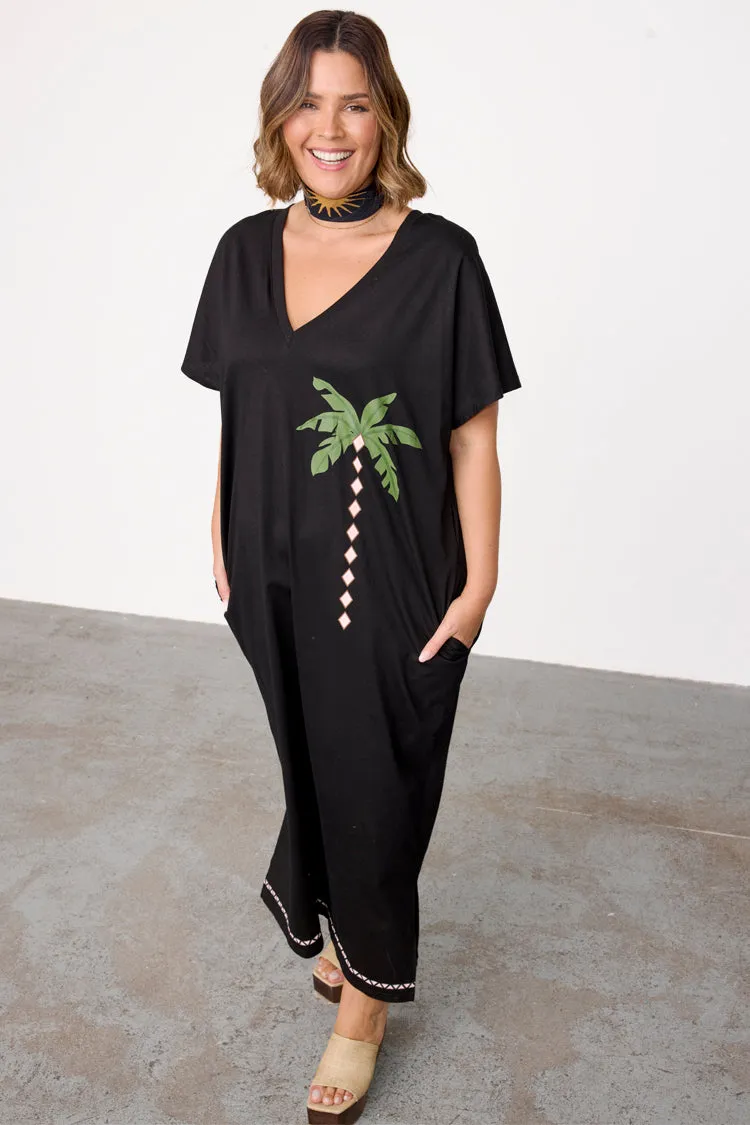 Black Sunshine Palm T-Shirt Dress