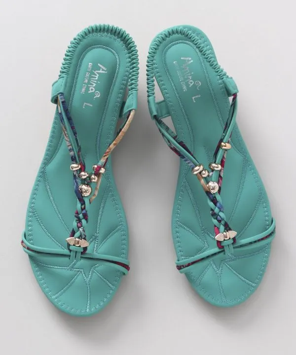 Boho Wedge Sandals - Turquoise