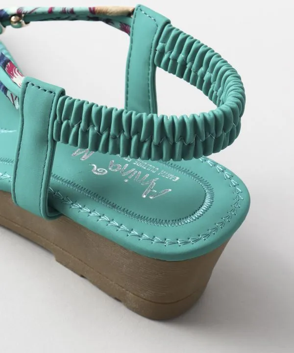 Boho Wedge Sandals - Turquoise