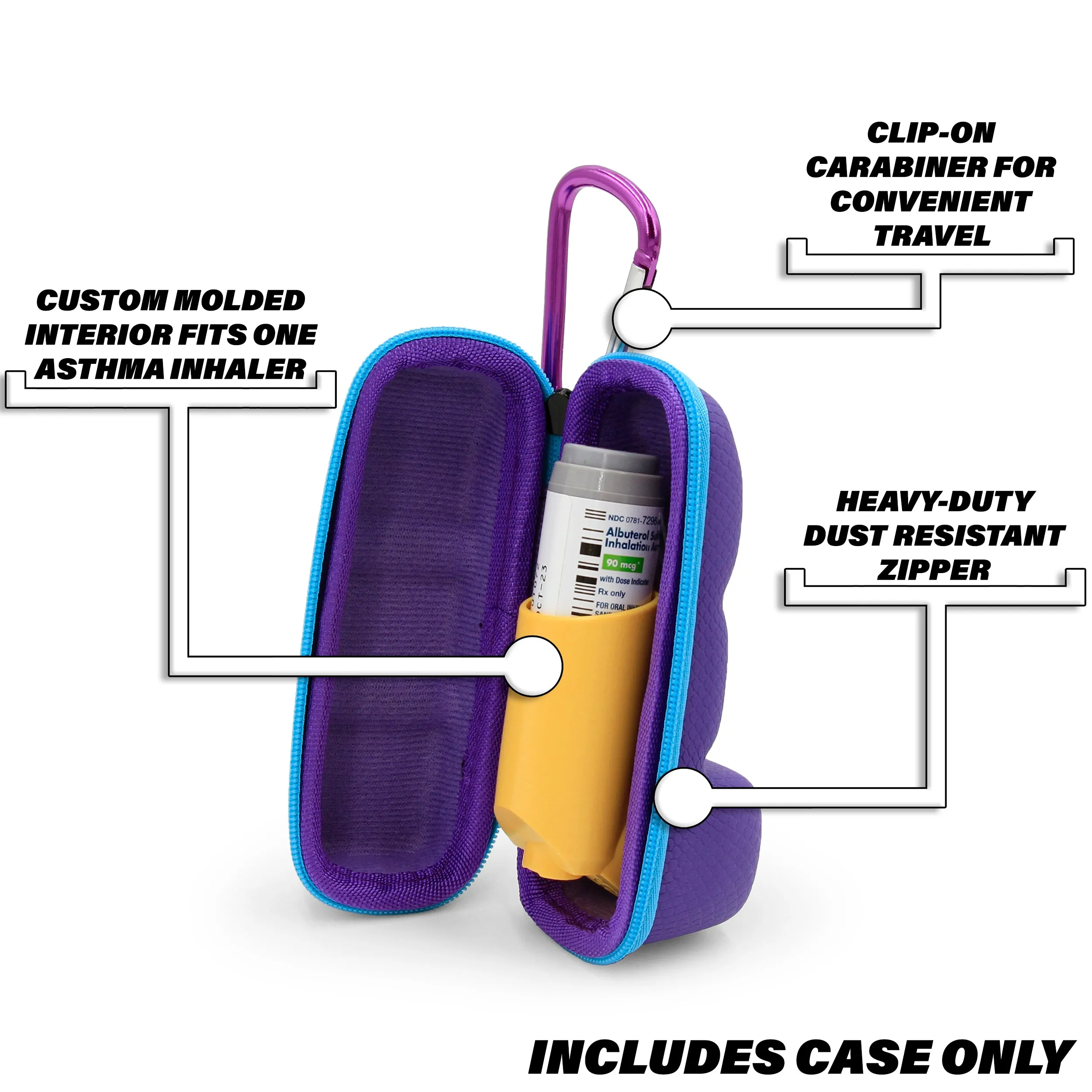 Copy of CASEMATIX Inhaler Case, Inhaler Holder Fits Standard Rescue and New Albuterol Inhaler Devices up to 4 Inches - Includes Asthma Case Only, Purple