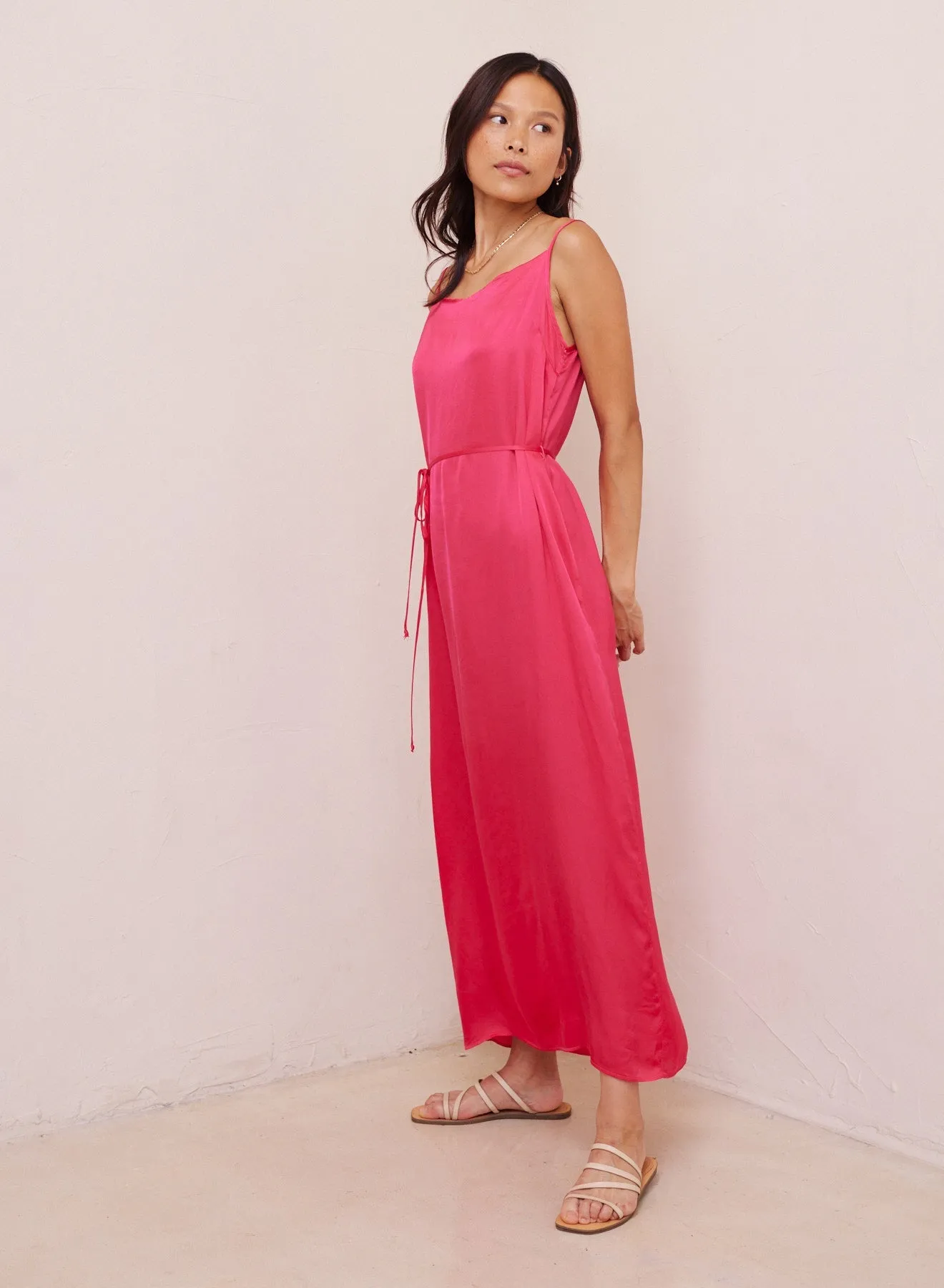 Cowl Neck Satin Maxi Dress - Havana Pink