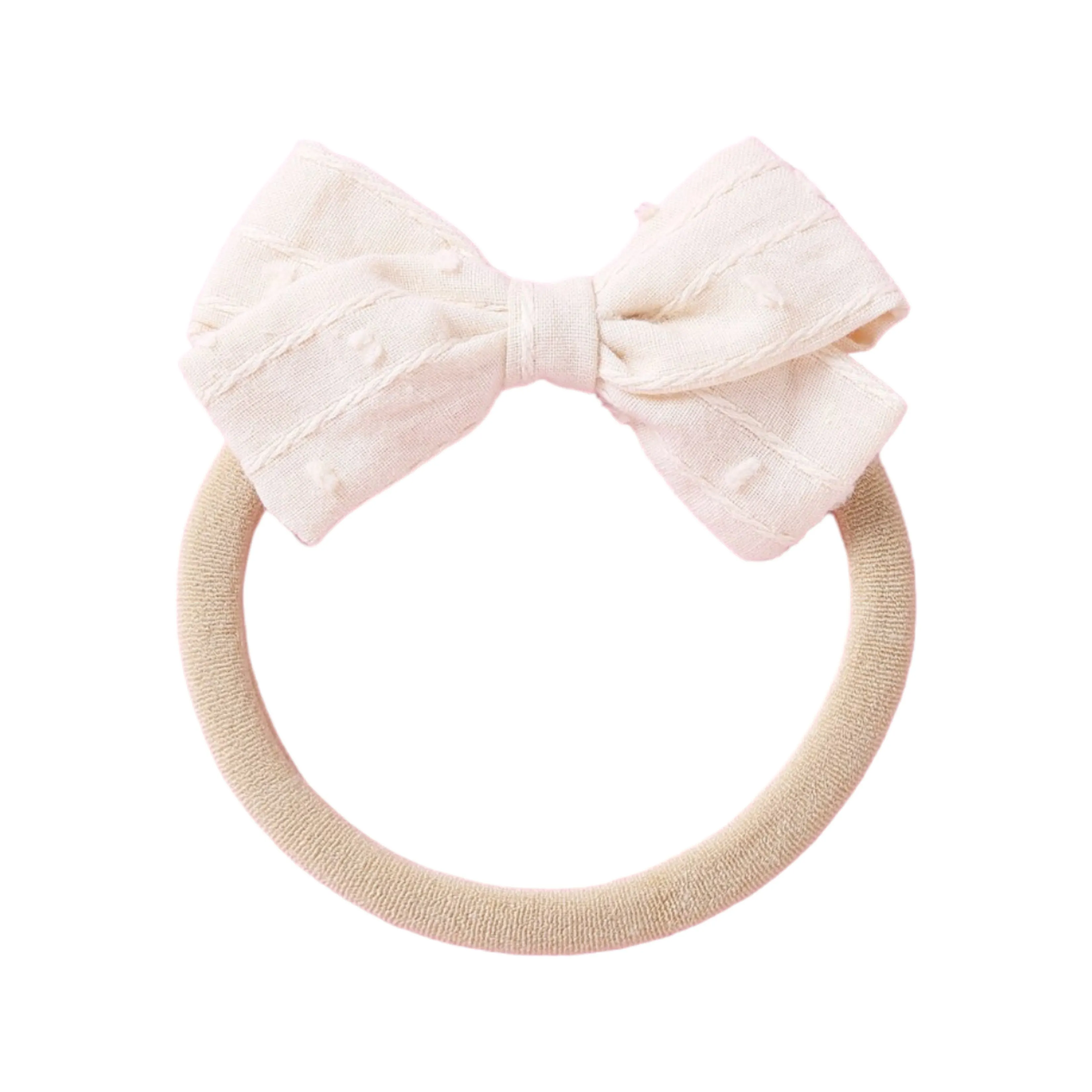 Dotty Embroidered Cotton Baby Bow in Blush