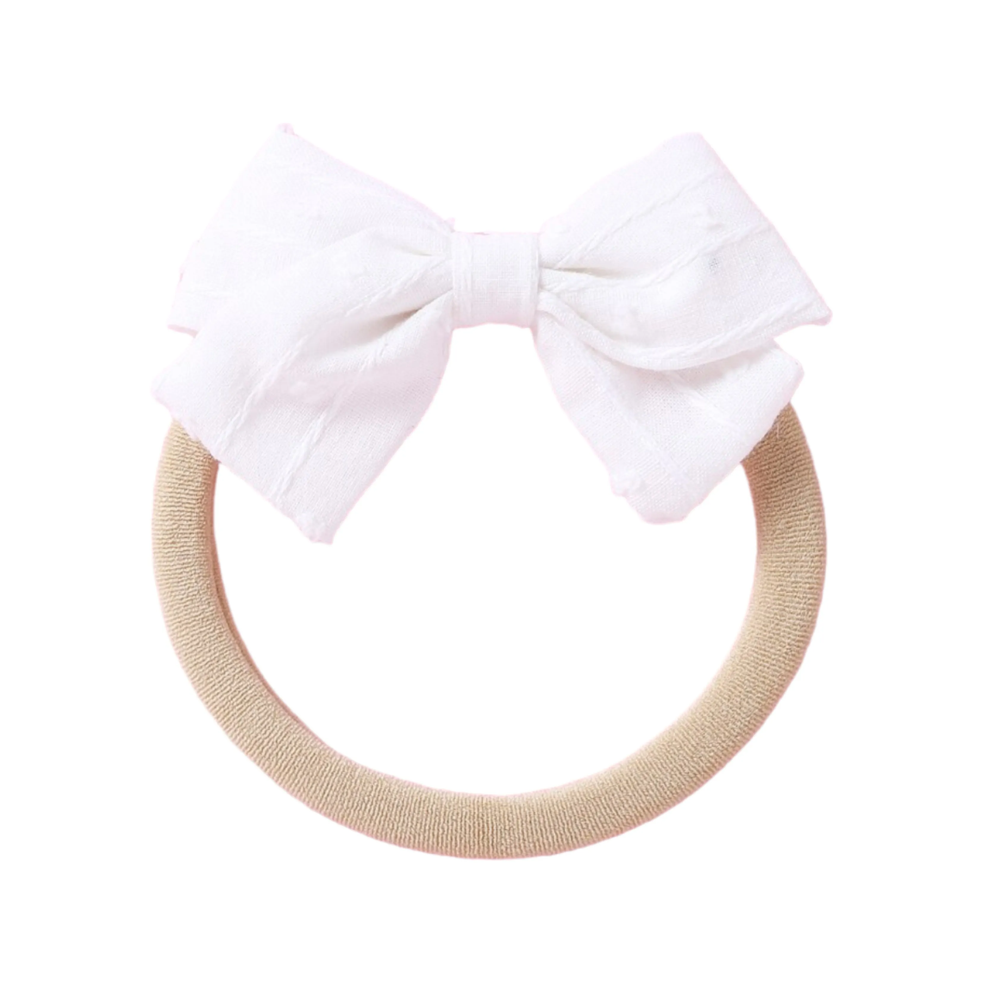 Dotty Embroidered Cotton Baby Bow in Blush