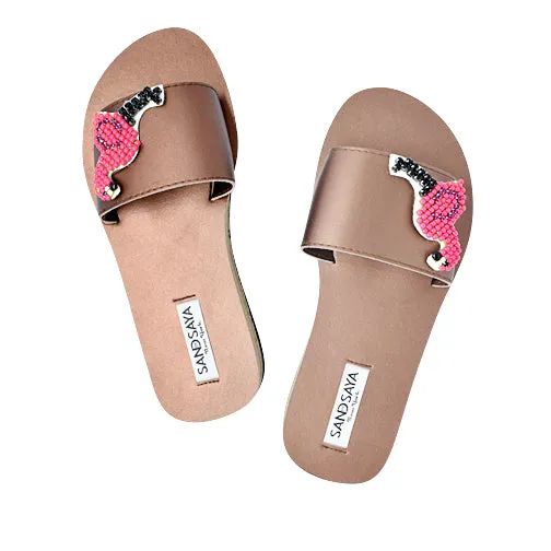 Flamingo - Pink Rhine Stone Embellished Sandals_ Waterproof Espadrille Flat