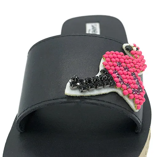 Flamingo - Pink Rhine Stone Embellished Sandals_ Waterproof Espadrille Flat