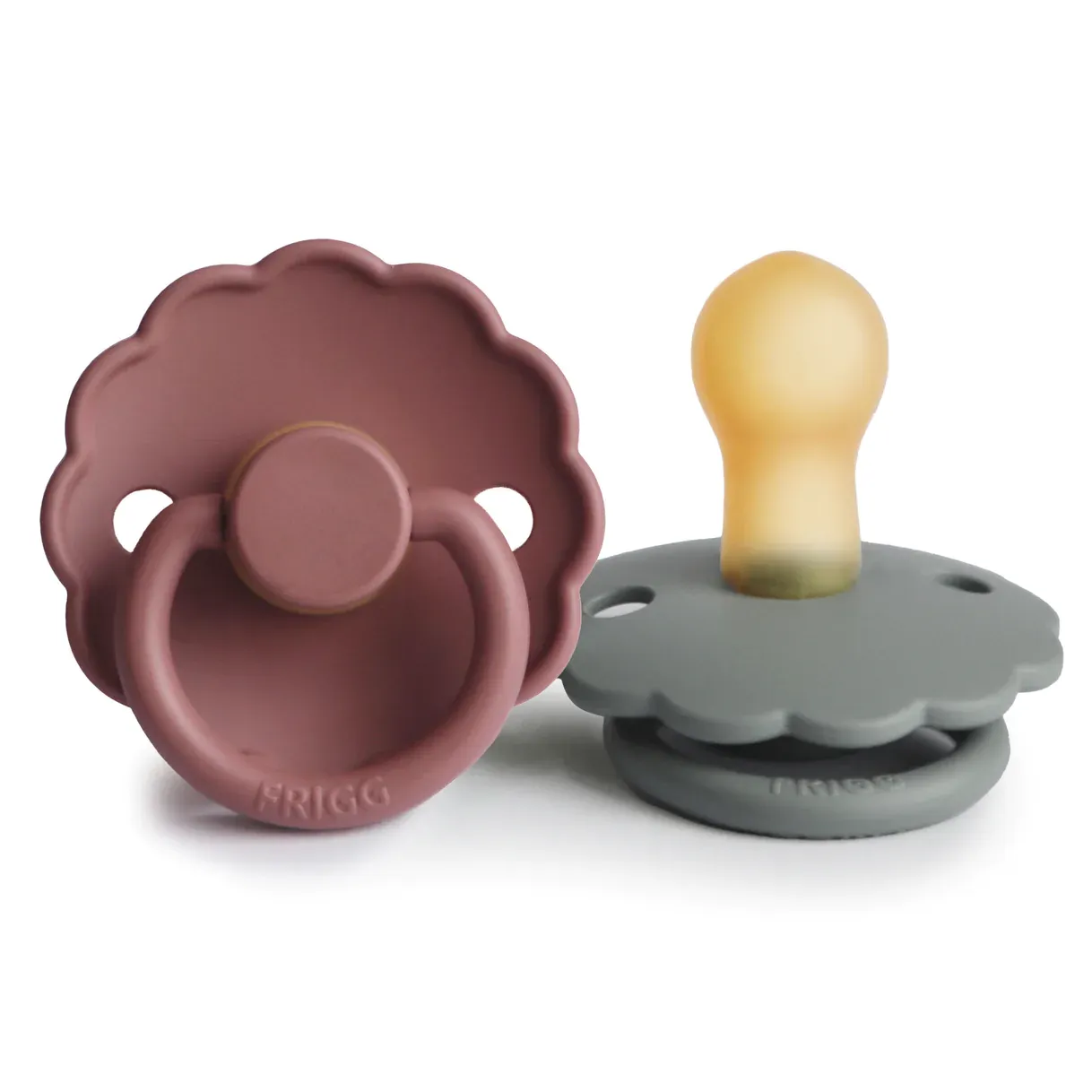 FRIGG Natural Rubber Daisy Pacifier 2-Pack - Woodchuck/French Gray