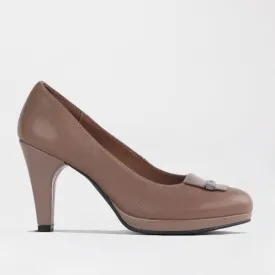 High Heel Court Shoe in Stone - 12055