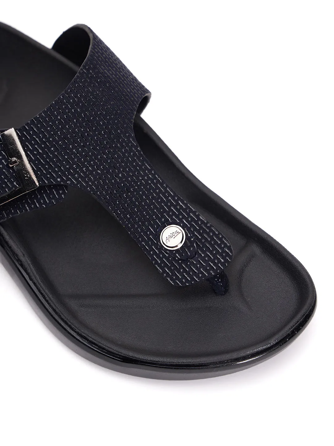 Hitz Men's Black Leather Open Toe Slippers