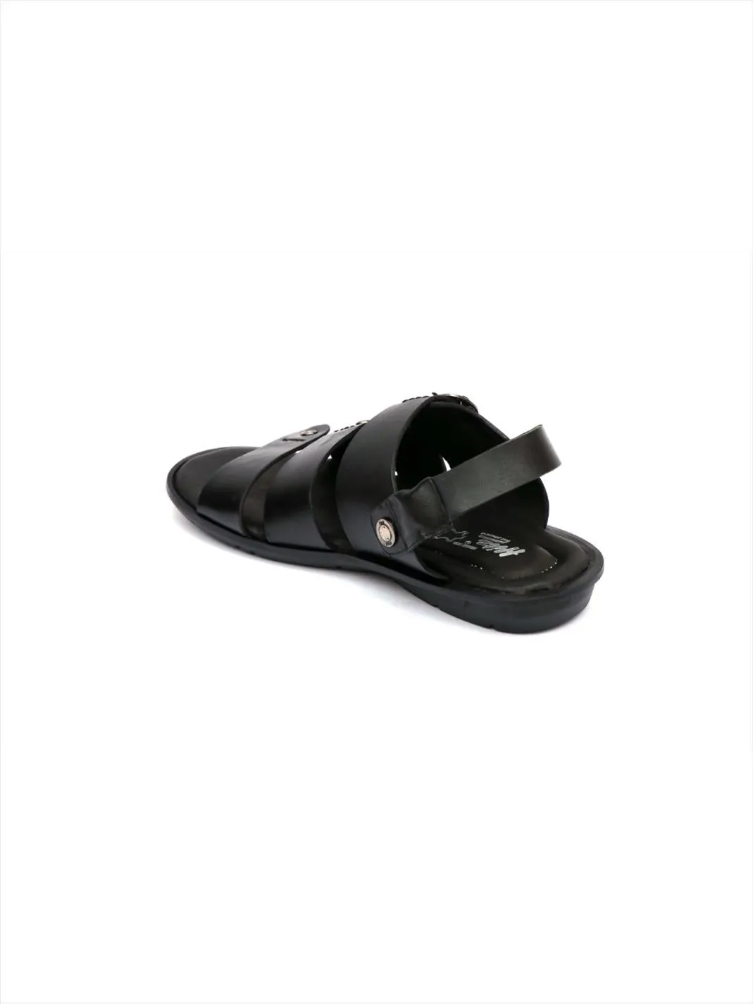 Hitz Men's Black Leather Sandals with Buckle