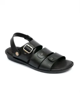 Hitz Men's Black Leather Sandals with Buckle