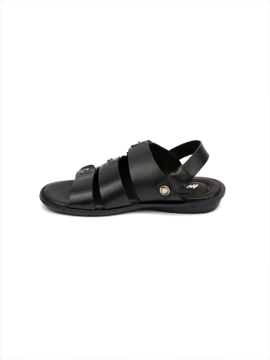 Hitz Men's Black Leather Sandals with Buckle