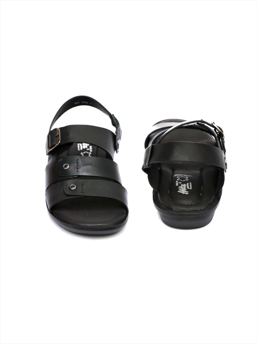 Hitz Men's Black Leather Sandals with Buckle