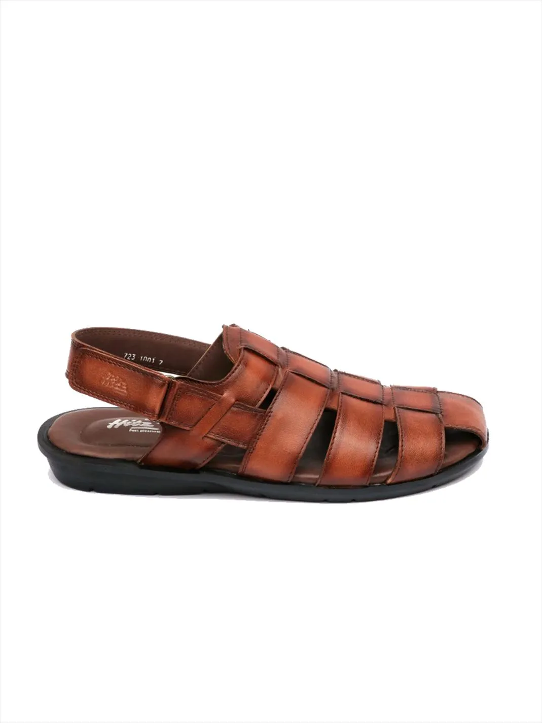 Hitz Men's Brown Leather Sandals with Velcro