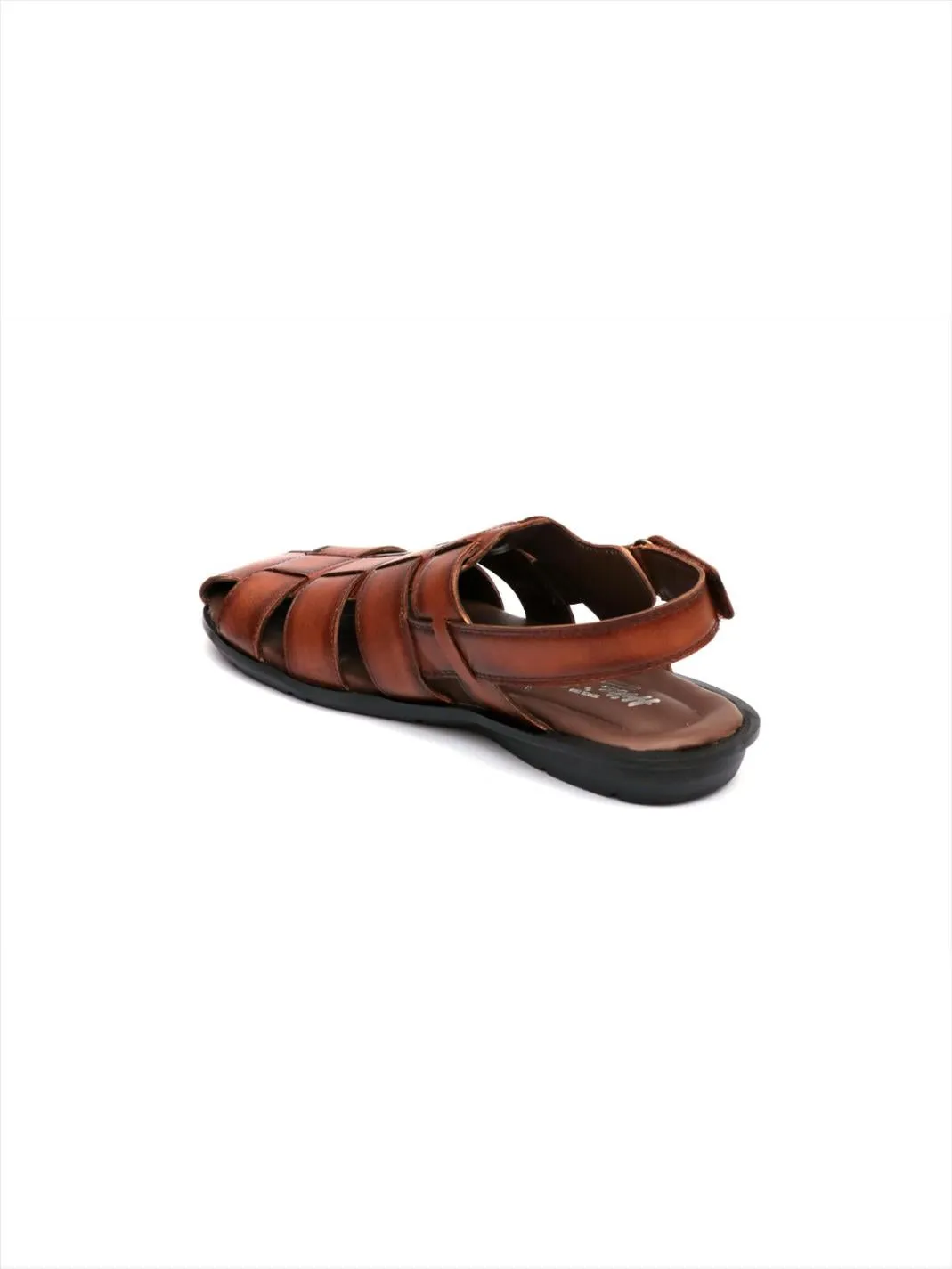 Hitz Men's Brown Leather Sandals with Velcro