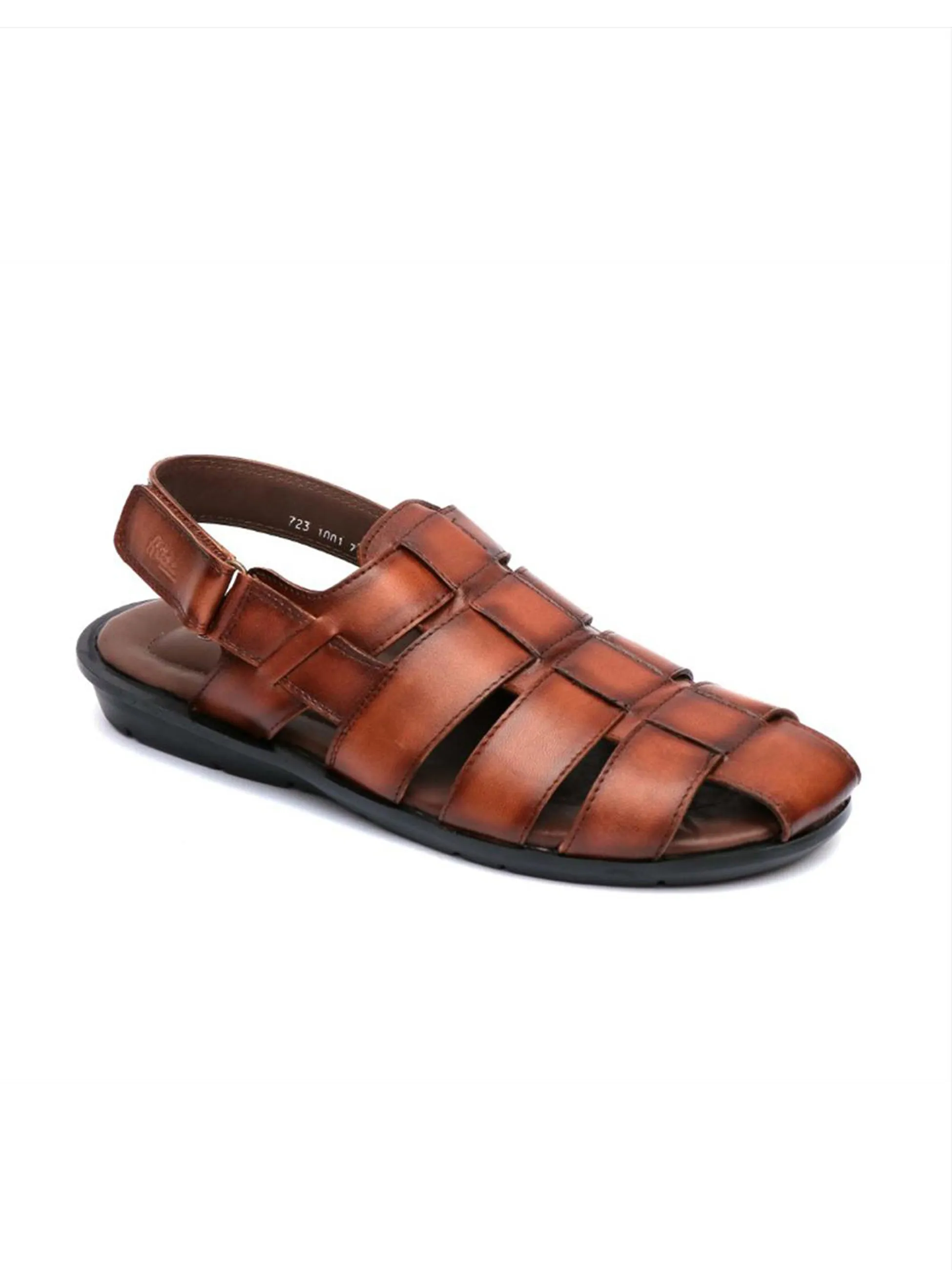 Hitz Men's Brown Leather Sandals with Velcro