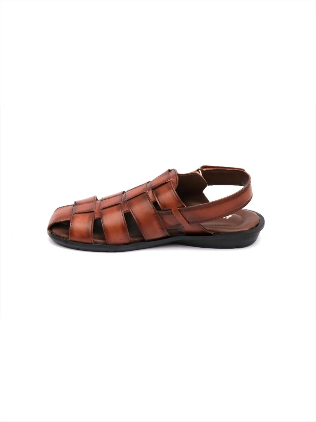 Hitz Men's Brown Leather Sandals with Velcro