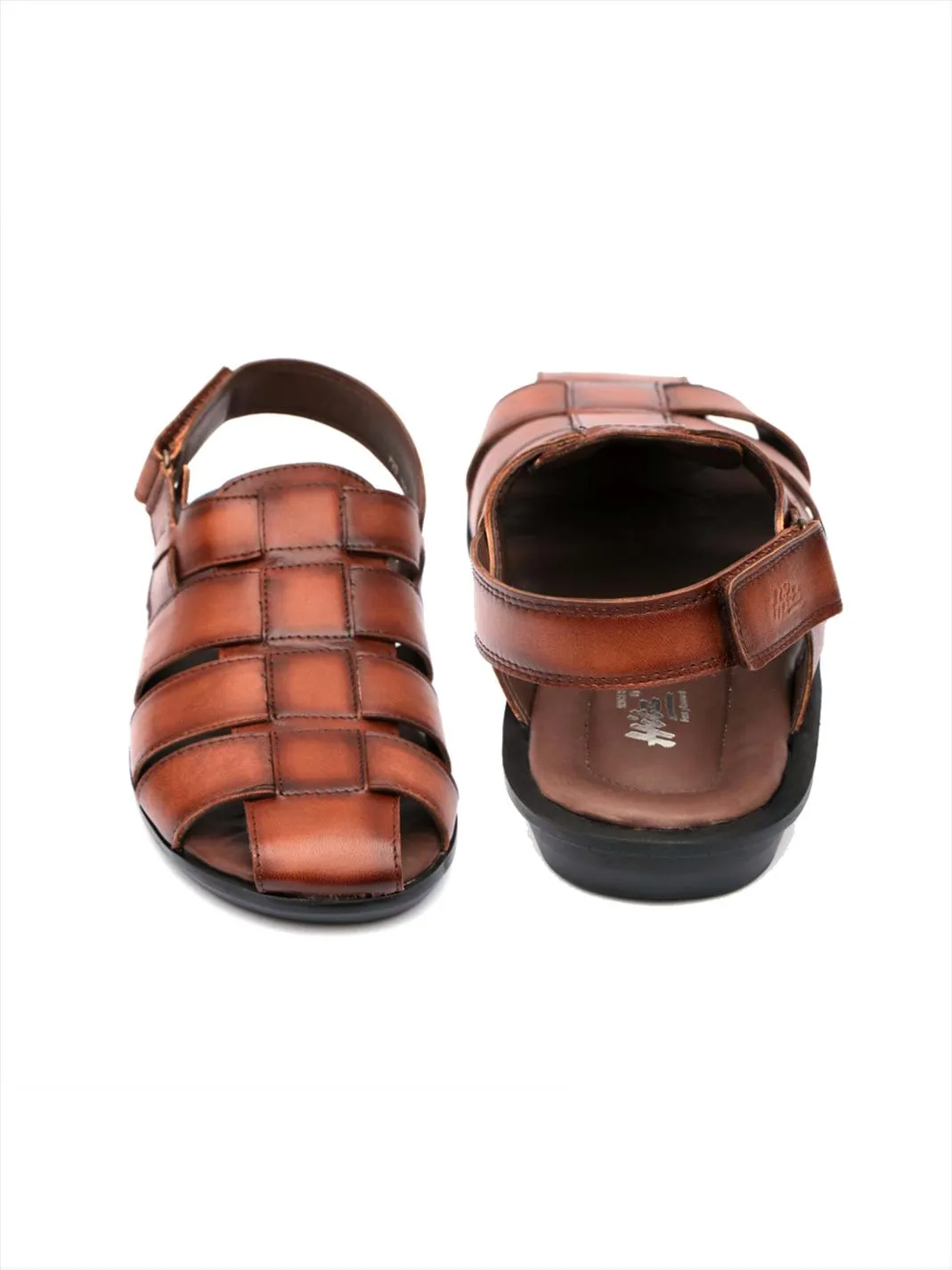 Hitz Men's Brown Leather Sandals with Velcro