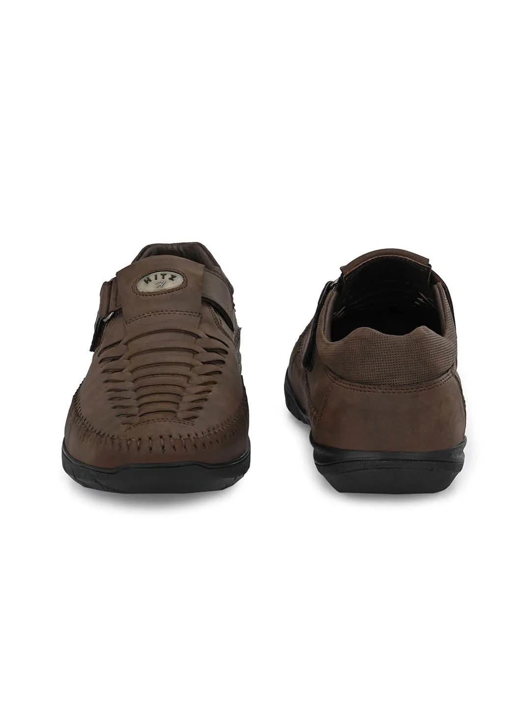 Hitz Men's Brown Synthetic Shoe Style Sandals with Velcro Closure