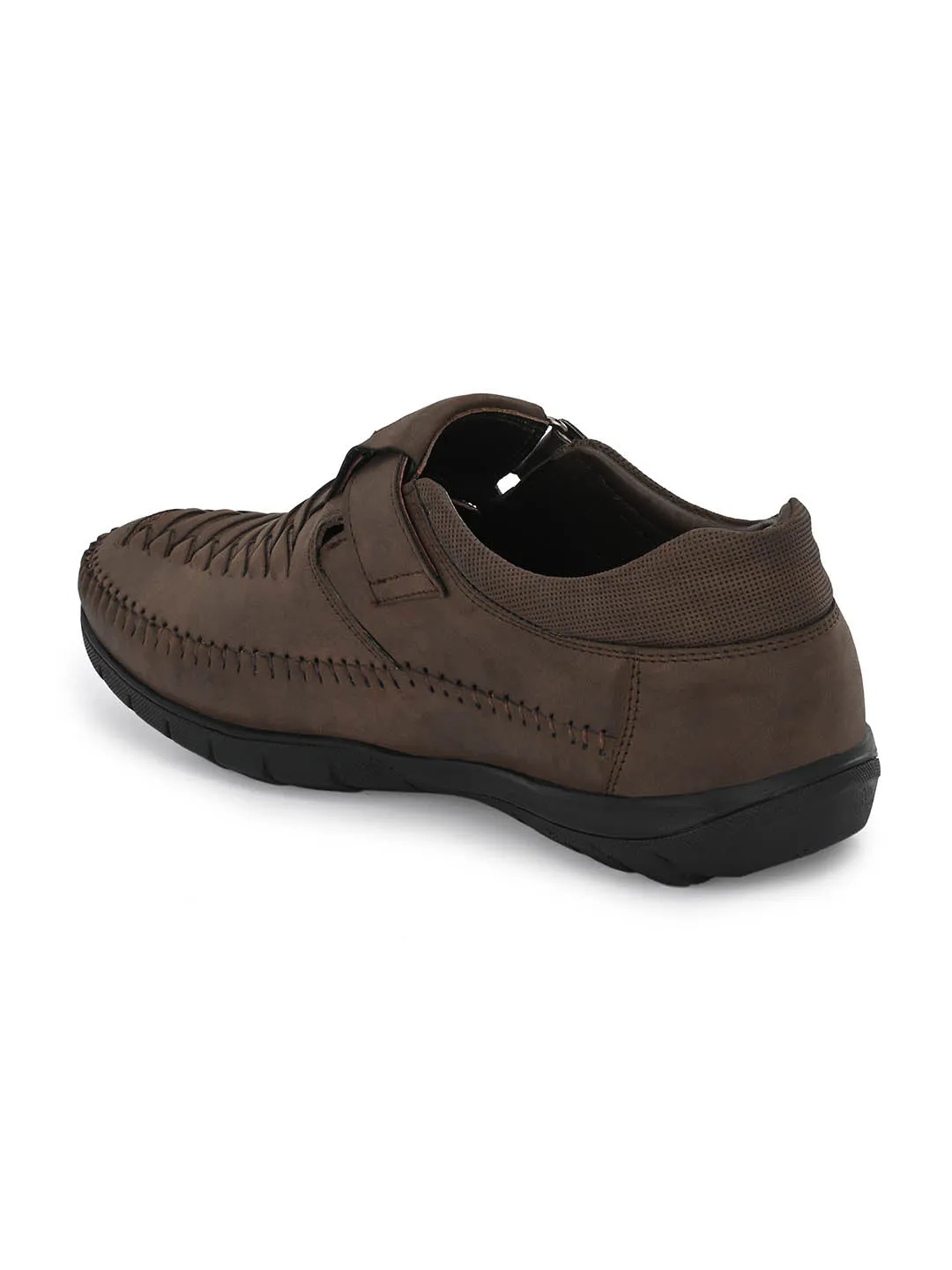 Hitz Men's Brown Synthetic Shoe Style Sandals with Velcro Closure