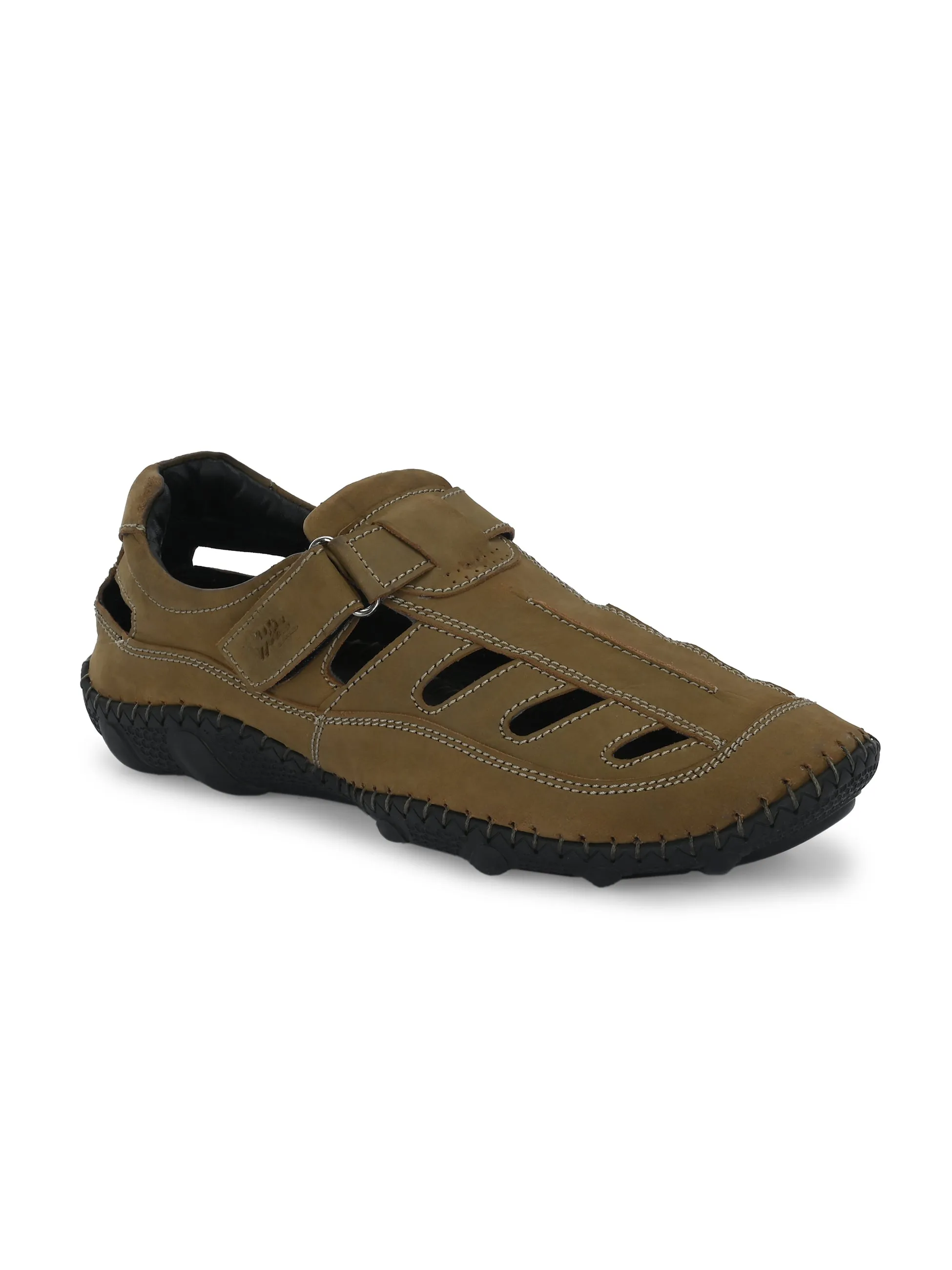 Hitz Men's Cheeku Leather Daily Wear Velcro Sandals