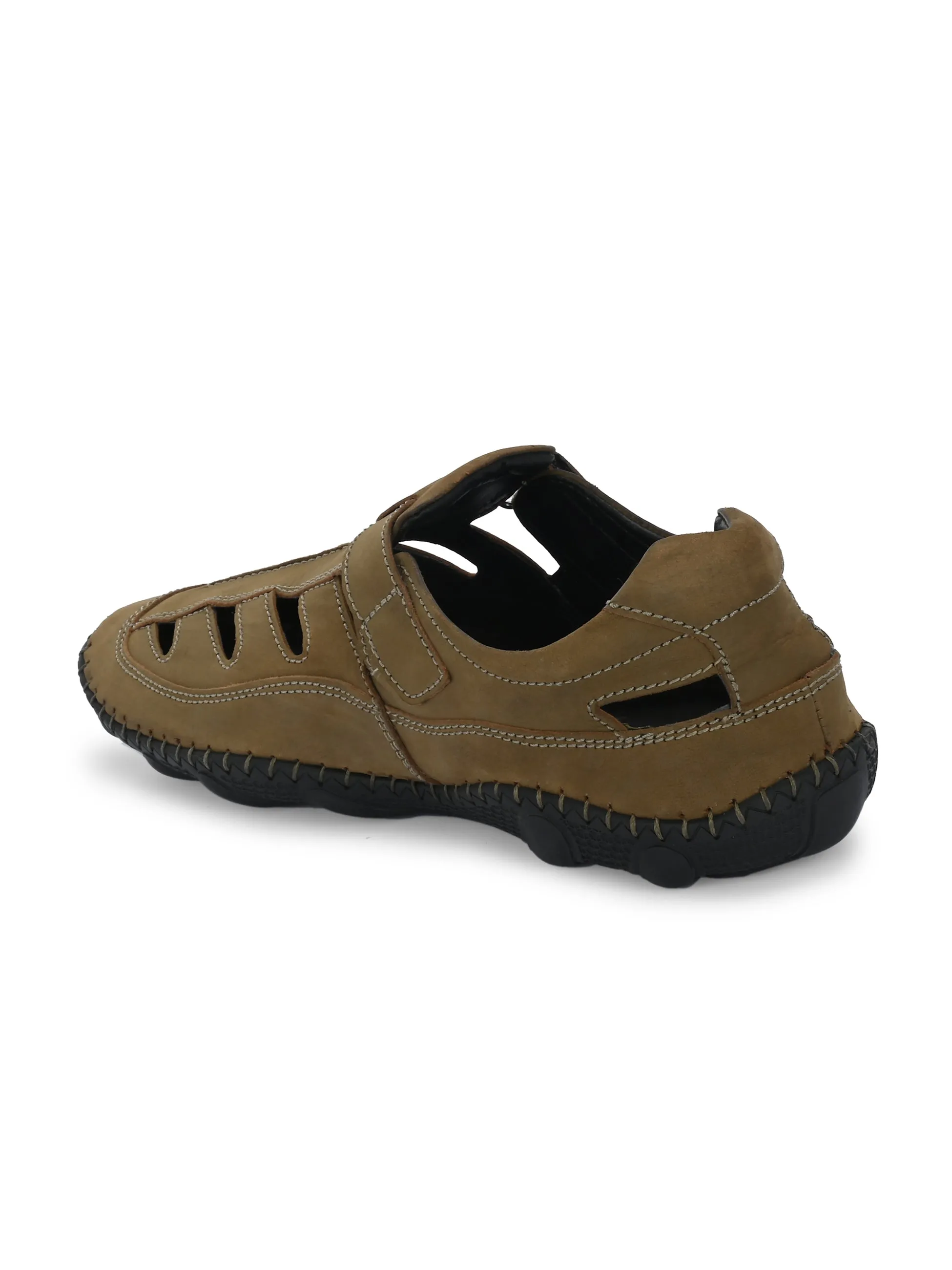 Hitz Men's Cheeku Leather Daily Wear Velcro Sandals