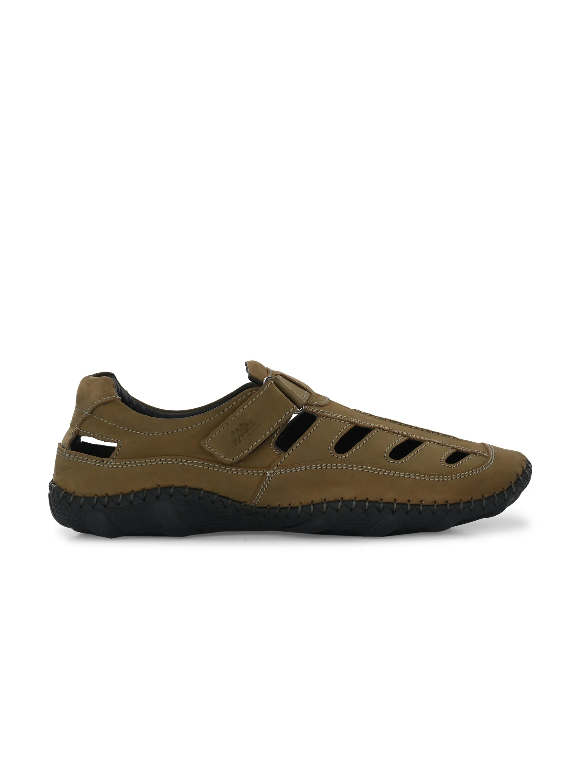 Hitz Men's Cheeku Leather Daily Wear Velcro Sandals