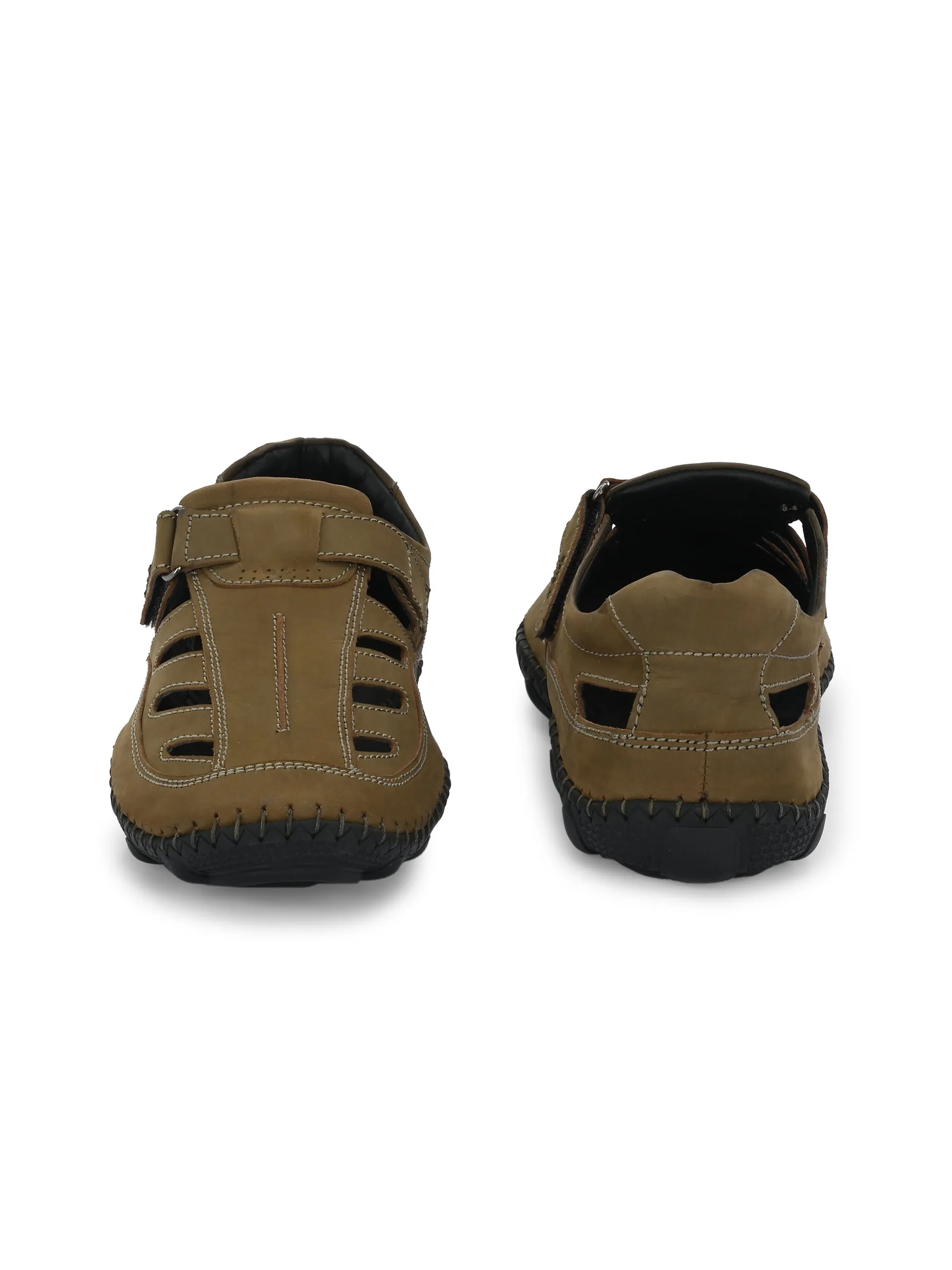 Hitz Men's Cheeku Leather Daily Wear Velcro Sandals