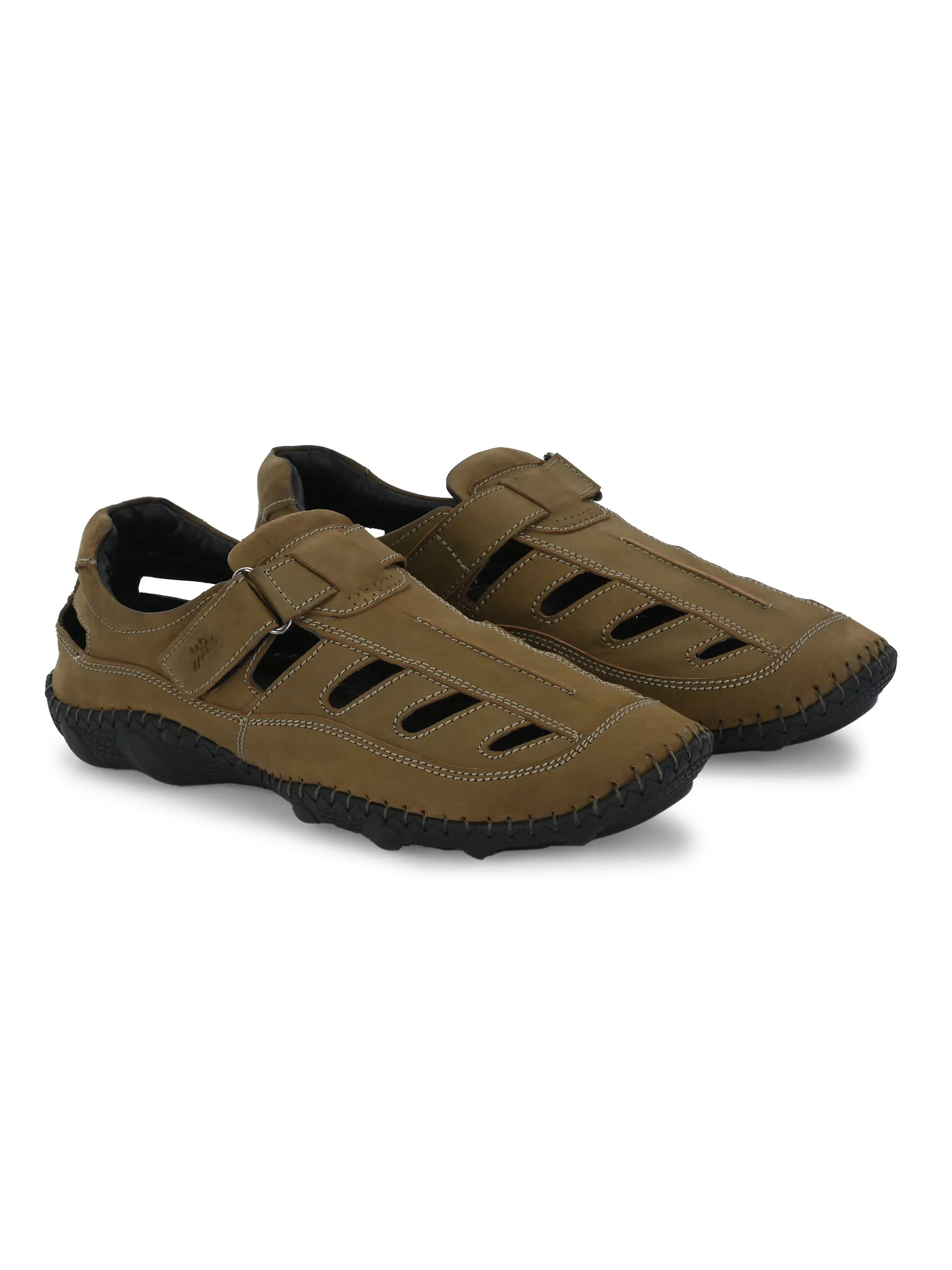 Hitz Men's Cheeku Leather Daily Wear Velcro Sandals