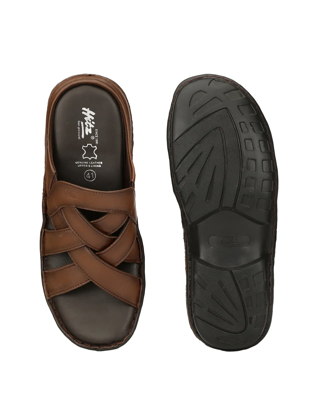 Hitz Men's Tan Leather Comfort Slippers