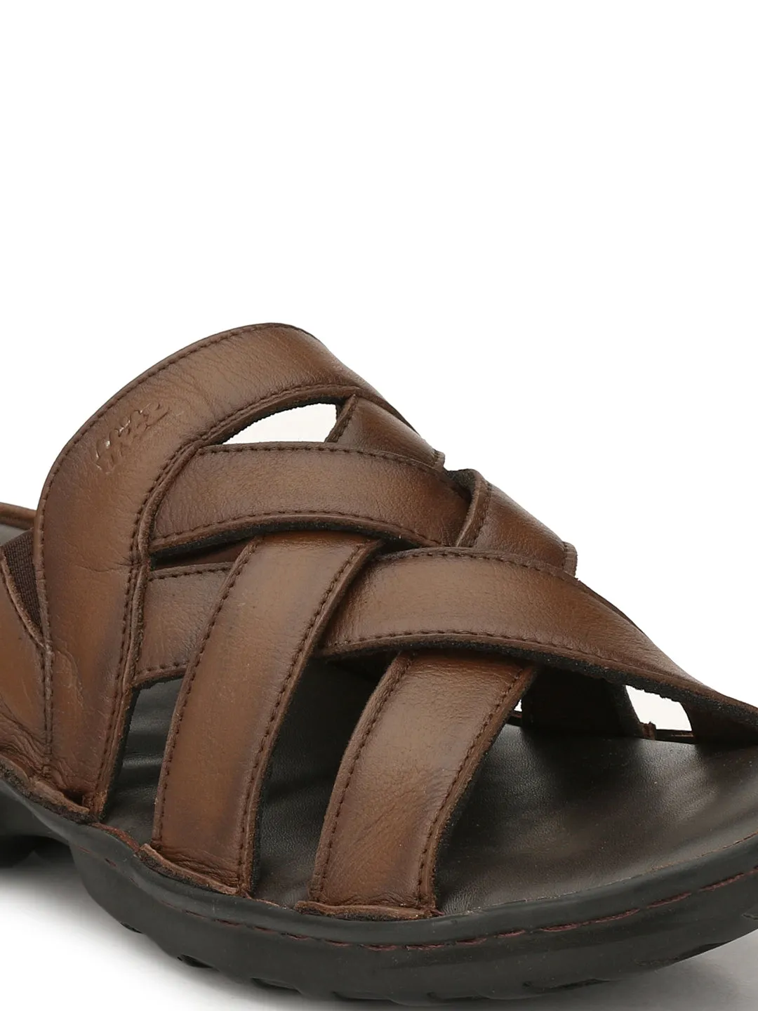 Hitz Men's Tan Leather Comfort Slippers