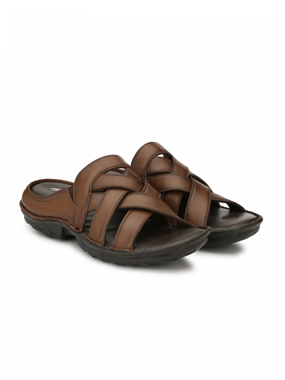 Hitz Men's Tan Leather Comfort Slippers