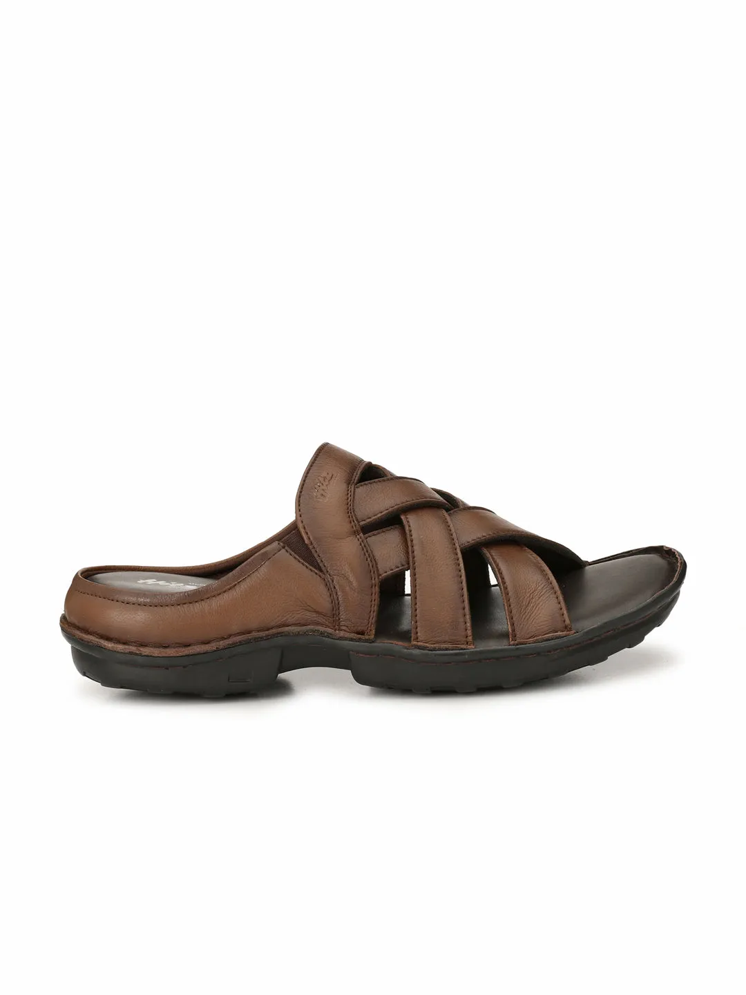 Hitz Men's Tan Leather Comfort Slippers