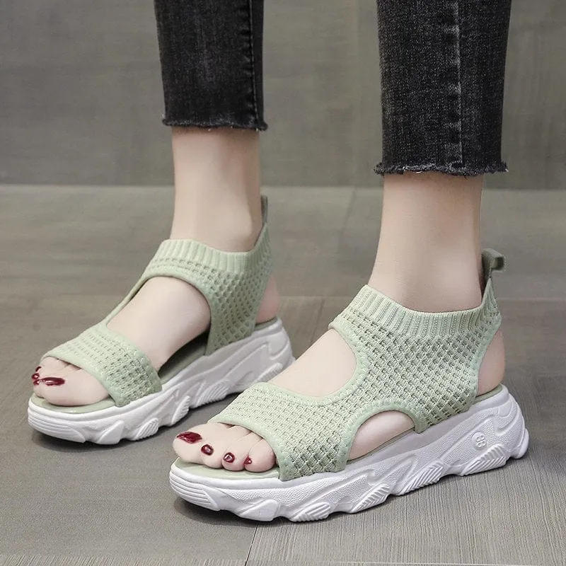 Knit Sports Platform Sandals