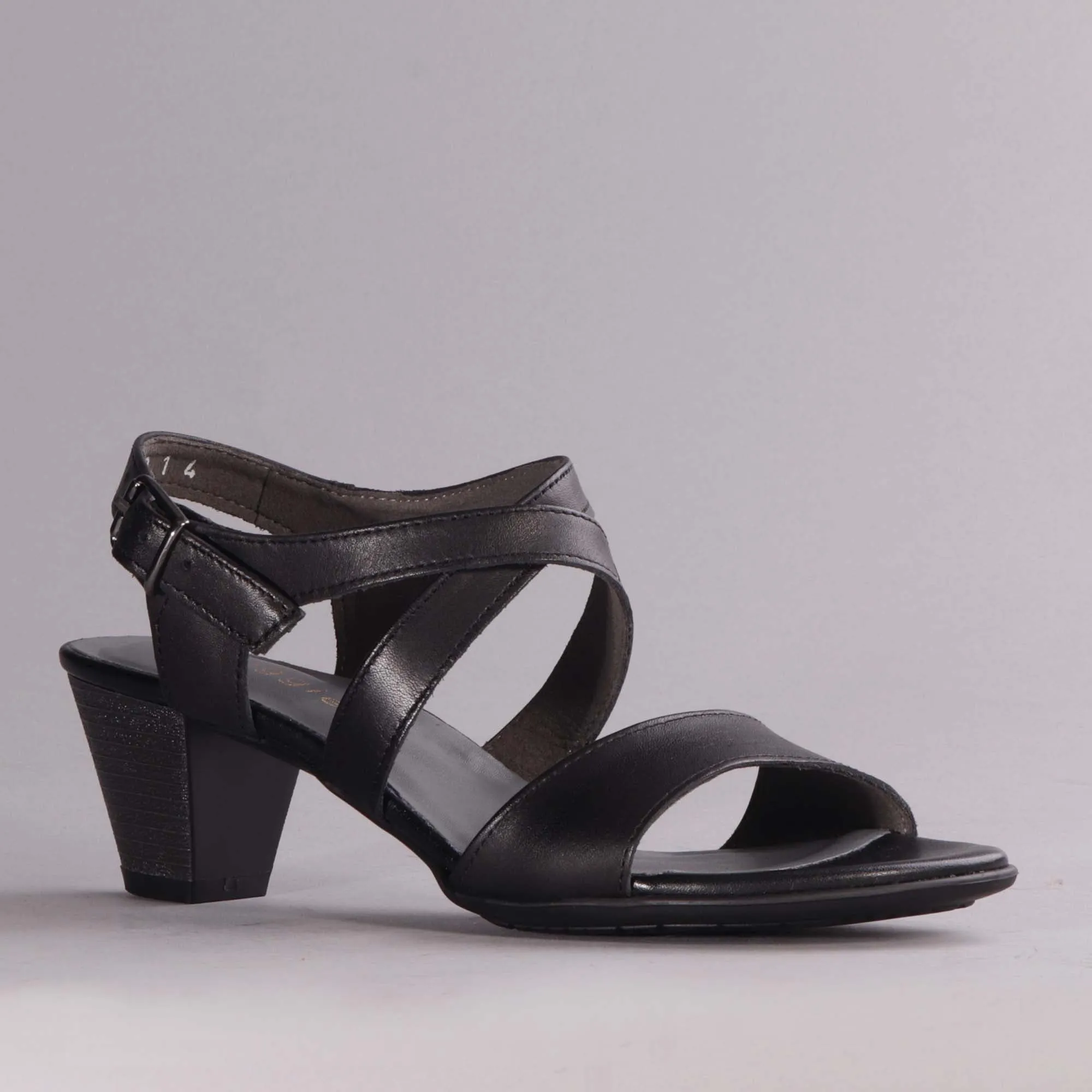 Mid Heel Sandal in Black - 12553