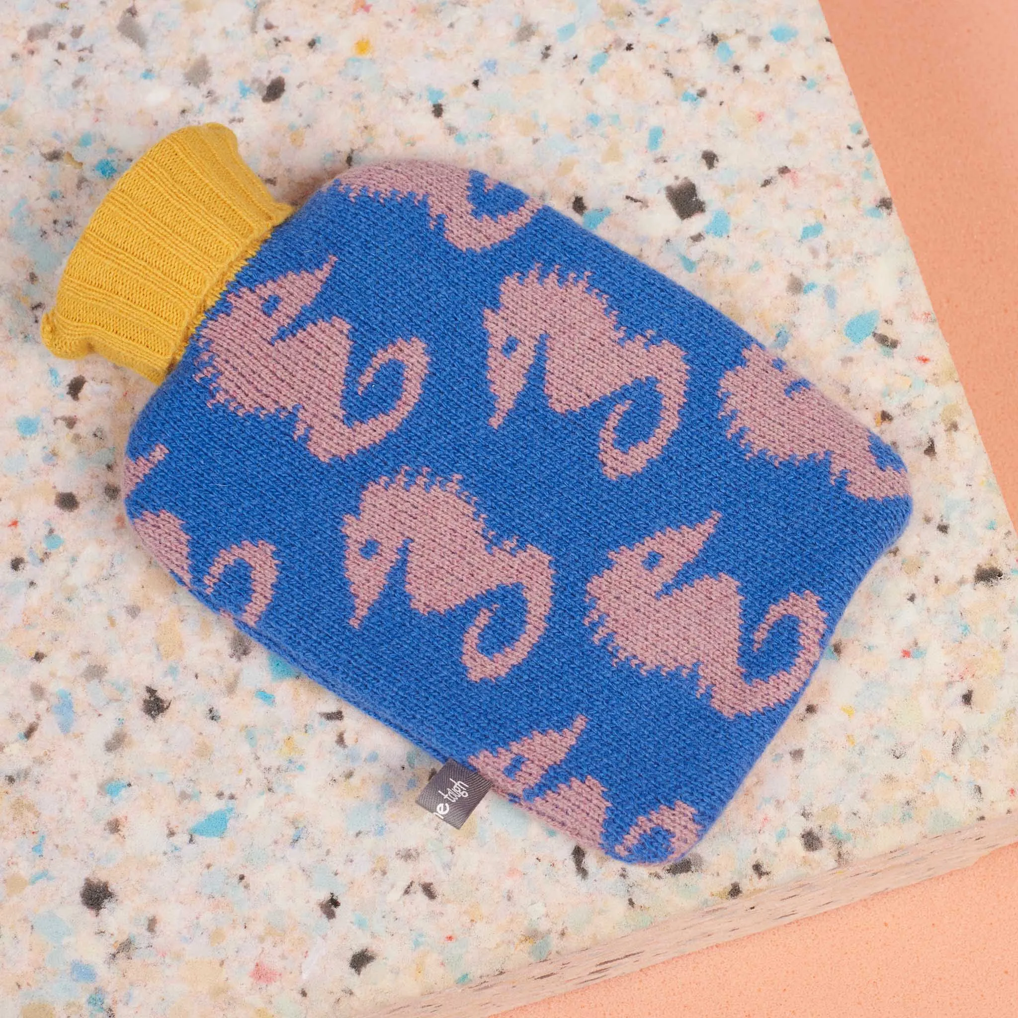 Mini Lambswool Hot Water Bottle Set - Blue Seahorses