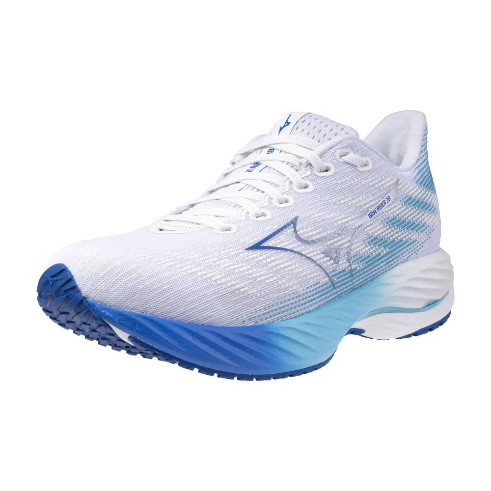 Womens Mizuno Wave Rider 28 Running Shoes - White/River Blue