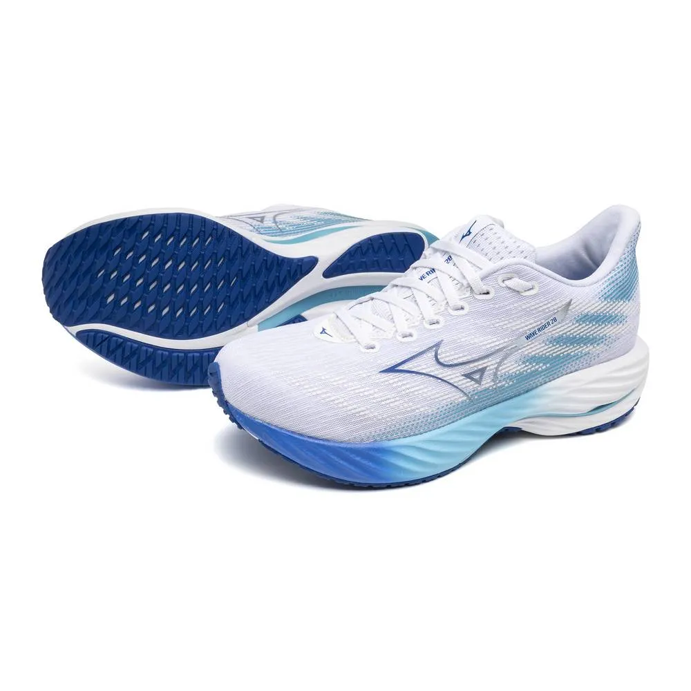 Womens Mizuno Wave Rider 28 Running Shoes - White/River Blue