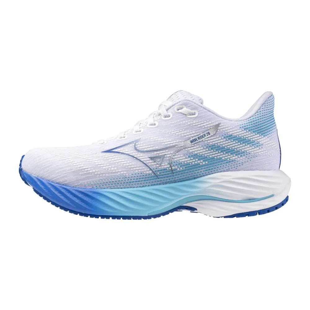 Womens Mizuno Wave Rider 28 Running Shoes - White/River Blue