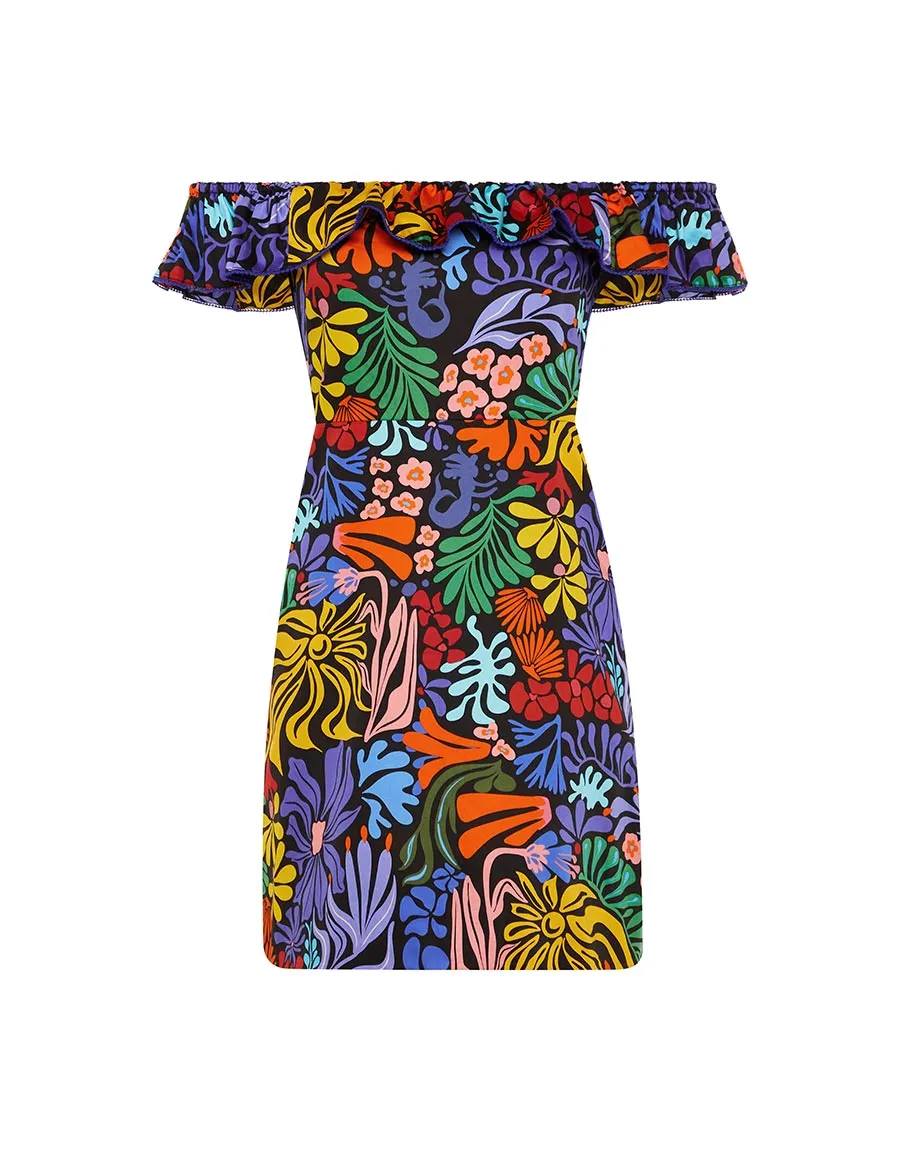 Nalani Cotton Mini Dress - Sea Sunbath Black